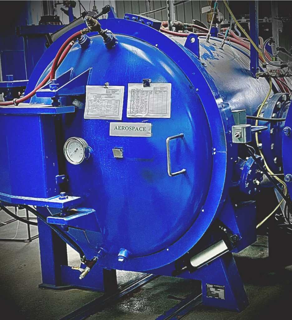 Blue heat treating machine with aerospace label